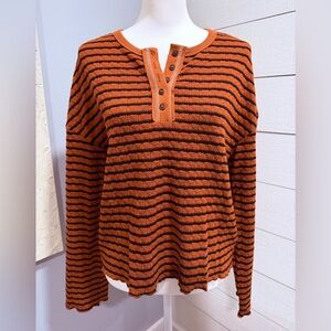 Orange and Black Striped Women's Crew Neck Top